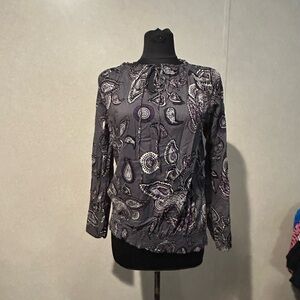 Merona Gray and Black Tie Collar Blouse XXL